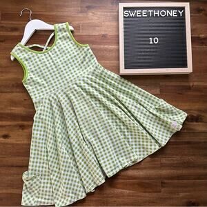SweetHoney Sleeveless Game Day Knit Dress Big Green Gingham Cotton Teen 10